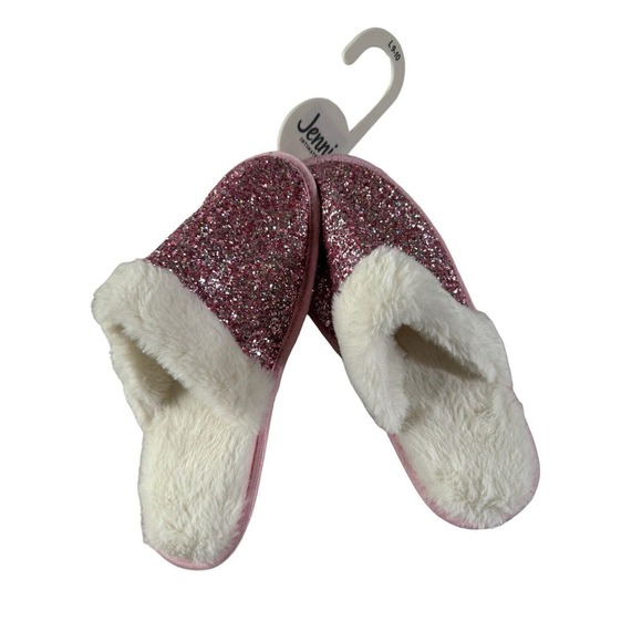NWT Jenni Intimates Women Sz 9-10 Pink Glitter Faux Fur Slippers LAST ONE #1965 - Picture 1 of 6